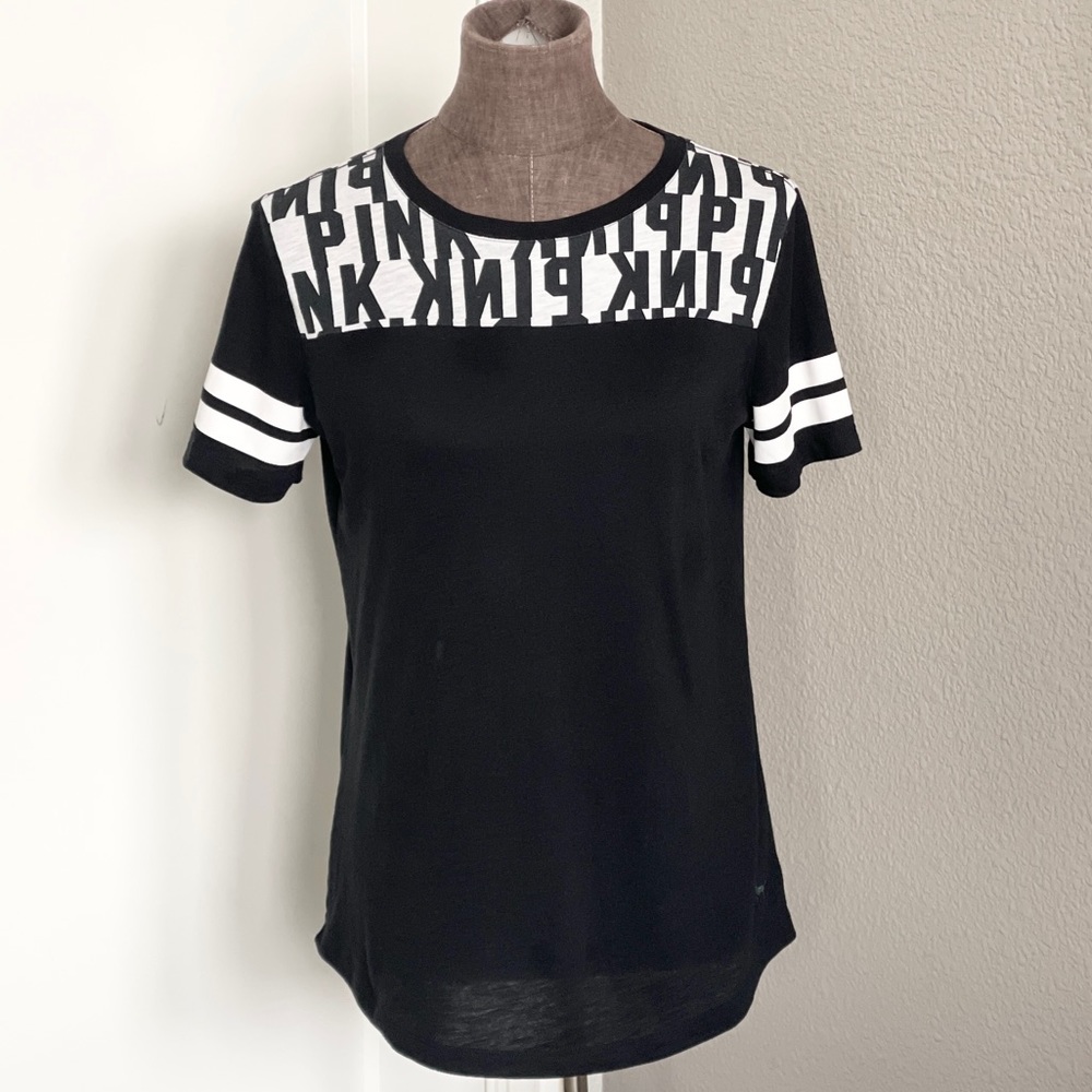 🩶 PINK Black & White Varsity Top S